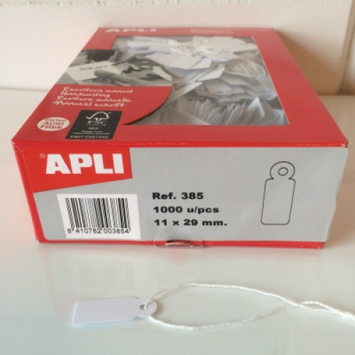 Apli hangetiket met koord 11x29mm 1000st Apli hangetiket met koord 11x29mm 1000st