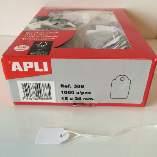 Apli hangetiket met koord 15x24mm 1000st Apli hangetiket met koord 15x24mm 1000st