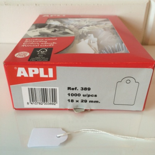 Apli hangetiket met koord 18x29mm 1000st Apli hangetiket met koord 18x29mm 1000st