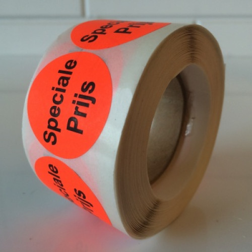 Etiket fluor rood 35mm Speciale Prijs 500 per rol Td27513246