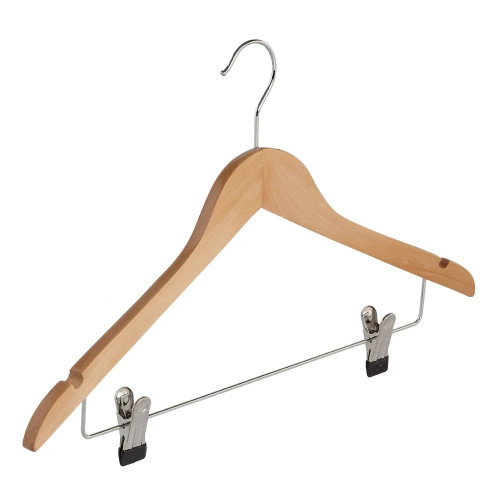 Houten kledinghanger 44cm inkeping geknikt knijpers Tus7135009L Houten kledinghanger 44cm inkeping geknikt knijpers Tus7135009L