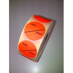 Prijssticker Ø35mm fluor rood VAN/VOOR 500/rol Td27501492 Prijssticker Ø35mm fluor rood VAN/VOOR 500/rol Td27501492