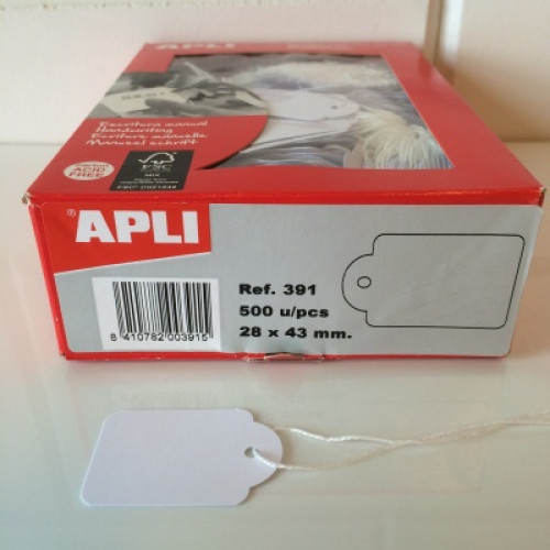 Apli hangetiket met koord 28x43mm 500st Apli hangetiket met koord 28x43mm 500st
