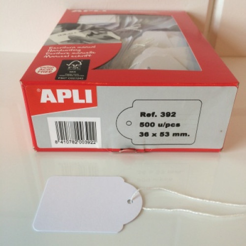 Apli hangetiket met koord 36x53mm 500st Apli hangetiket met koord 36x53mm 500st