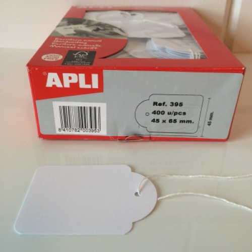 Apli hangetiket met koord 45x65mm 400st Apli hangetiket met koord 45x65mm 400st