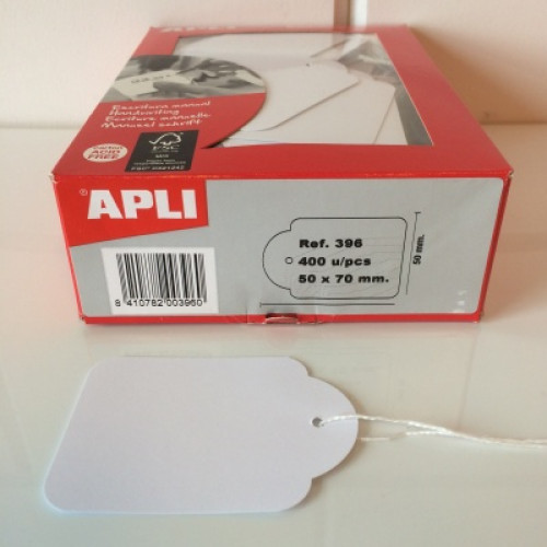 Apli hangetiket met koord 50x70mm 400st Apli hangetiket met koord 50x70mm 400st